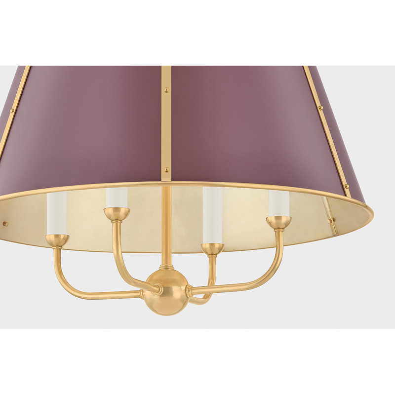 Lustre Cambridge Soft Crimson par Mark D. Sikes, H 19,5 po x l 20,25 po x P 20,25 po, 4 lumières, Laiton antique / rouge