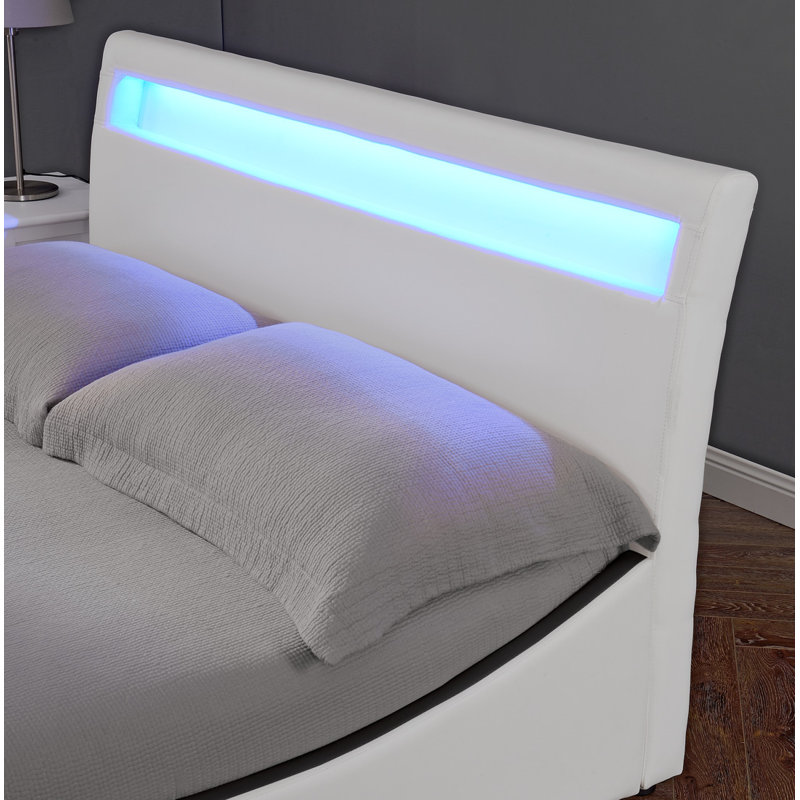 Atropus LED Faux Leather Bed Frame, Small Double (4'), White