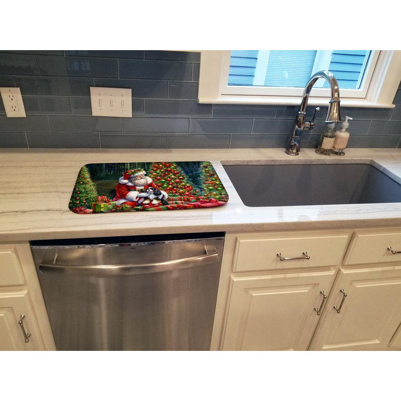 Cavalier Spaniel and Santa Claus Dish Drying Mat