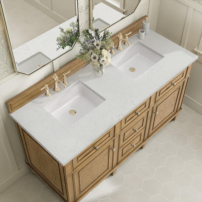 Lorelai 60'' W Double Vanity, Lime Delight Silestone, Light Natural Oak, 8" Widespread