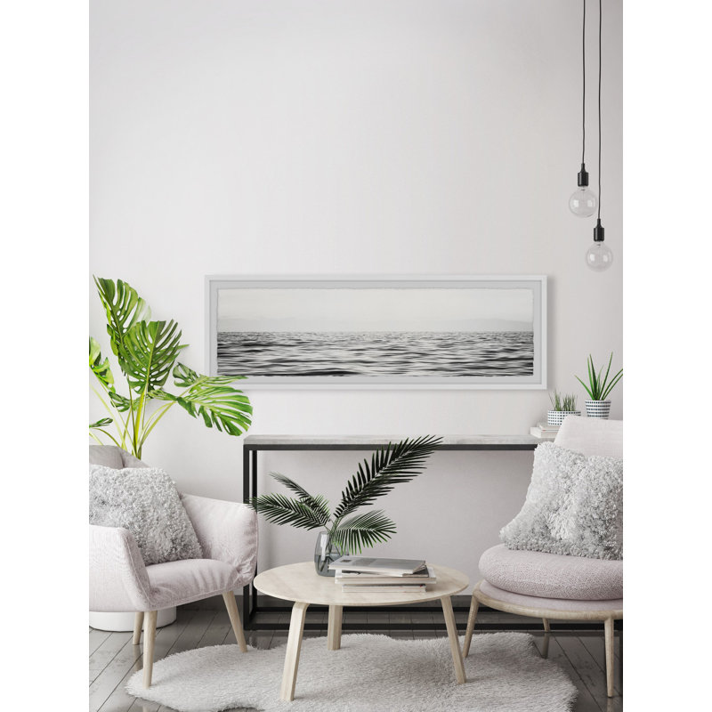 Black And White Sea - Single Picture Frame Panoramic Painting, 25cm H x 76cm W x 3.81cm D