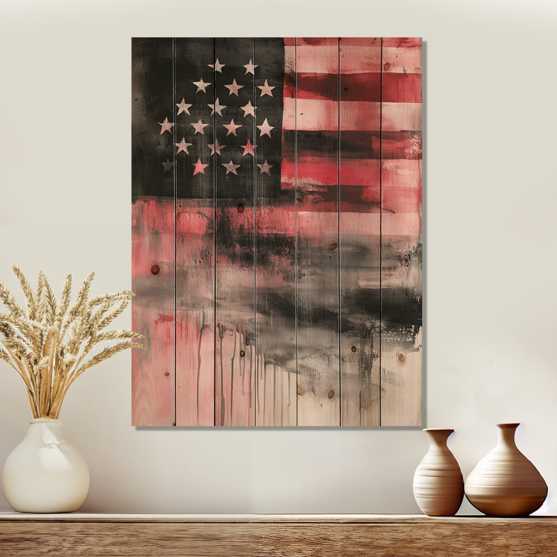 Patriot Us Flag Memories II - décoration murale en bois des États-Unis - sur bois de pin naturel