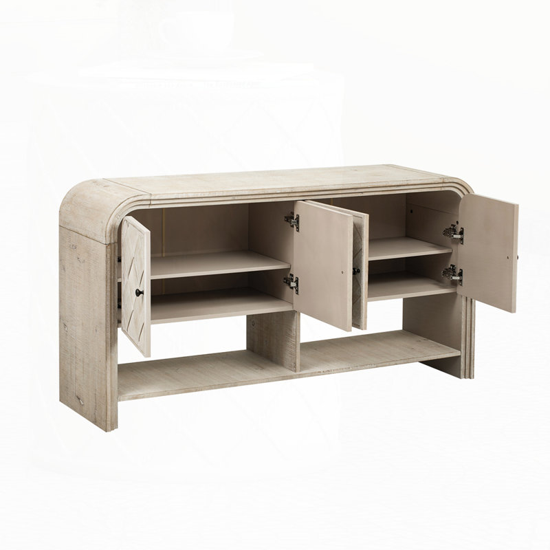 Versatile Storage Cabinet With Woven Wood Slats, Beige Brown