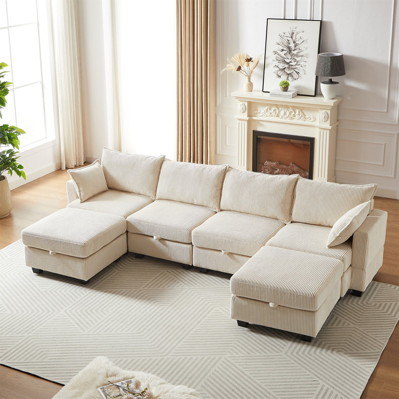 Canapé modulaire 113,5 po Sectiona, Velours côtelé beige