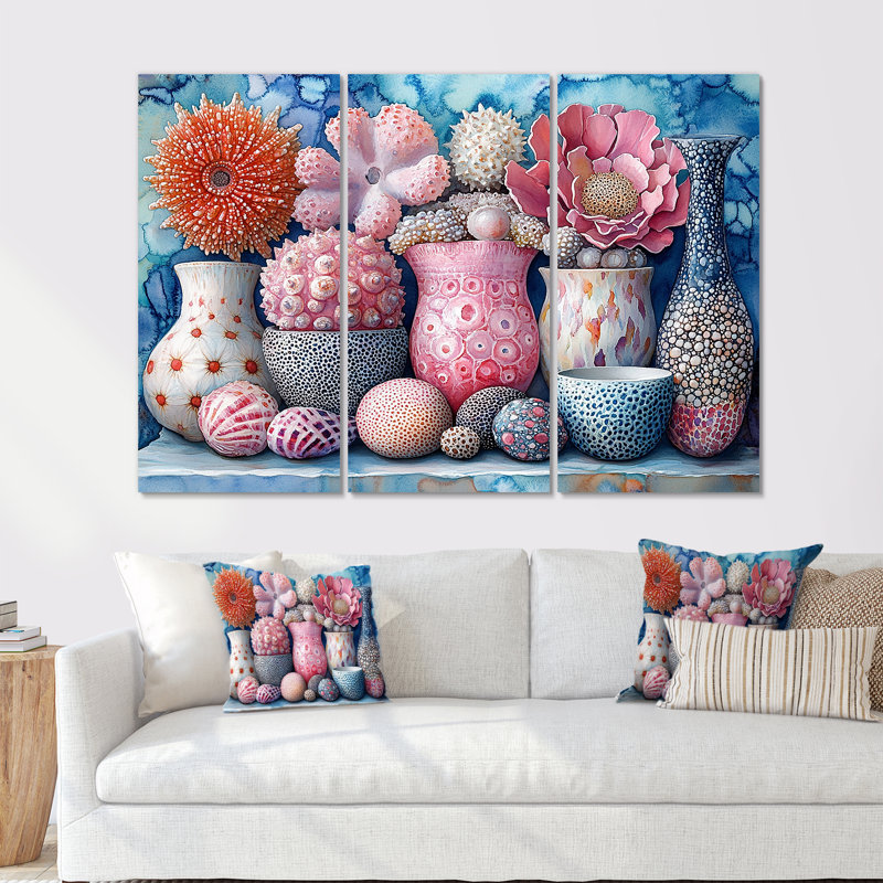 «Pink Oceans Edge Of Wonder Pottery», ensemble de reproductions d'art mural, Toile tendue, H 40 po x l 60 po x P 1 po