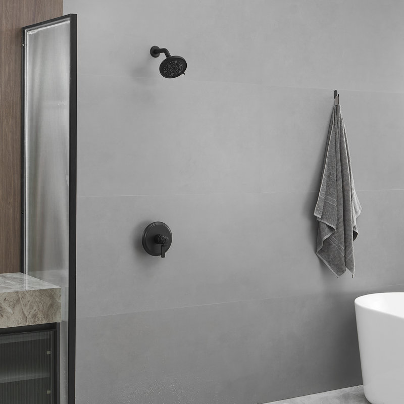 Single Handle 1-Spray Round Rain Shower Faucet Set 1.8 GPM With High Pressure Shower Head, Matte Black