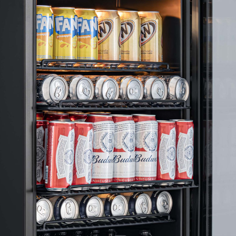 L 21,7 po, 4,59 pieds cubes Pi. Réfrigérateur autoportant pour 155 canettes avec porte en verre réversible et 4 tablettes réglables