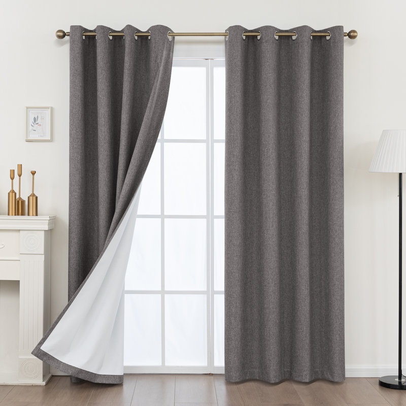 100% Blackout Thermal Insulated Polyester Curtain Pair, 52" W x 108" L, Dark Gray