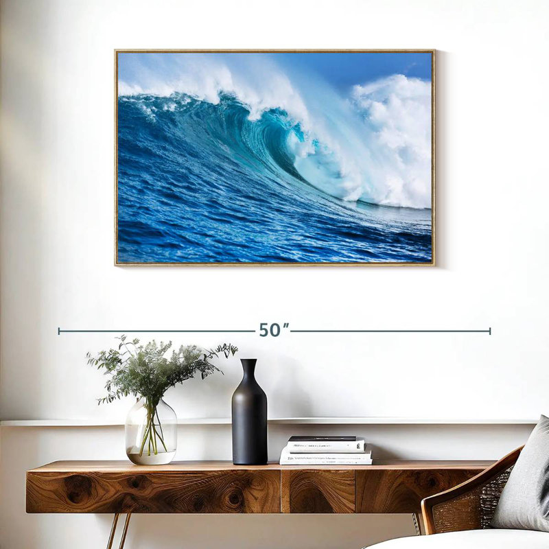 Grande vague, Cadre flottant en bois naturel, 37 po x 25 po