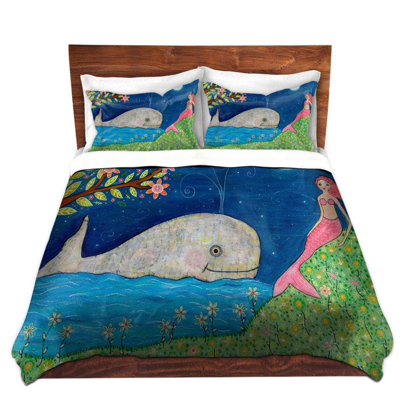 Ensemble de housse de couette baleinee sirène, 1 housse de couette grand + 2 taies standards
