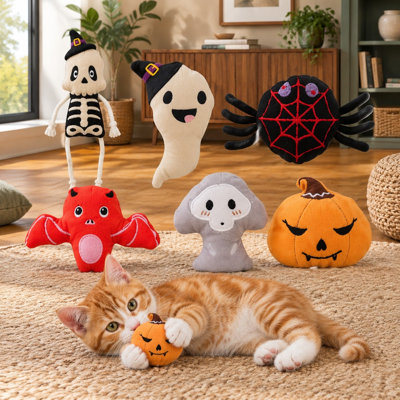 6-Pack Halloween Pumpkin-and-Ghost Catnip Toys for Interactive Cat Chewing and Biting