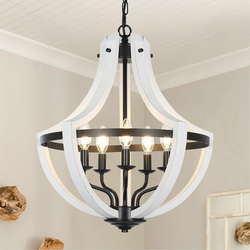 Lustre blanc 5 lumières S, Blanc, H 62,6 po x l 19,2 po x P 19,2 po