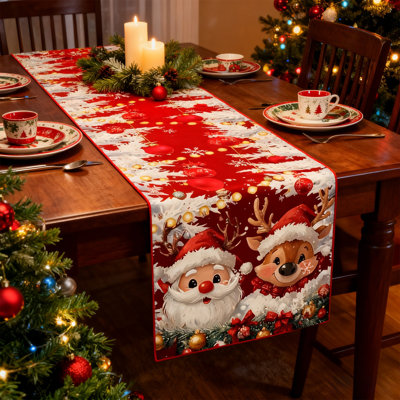 Christmas Tablecloth 72.74 Inches Long Christmas Elementsed Patterns Tablecloth Festive Decoration Table