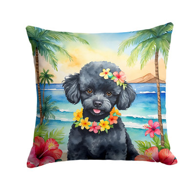 Black Poodle Luau Throw Pillow