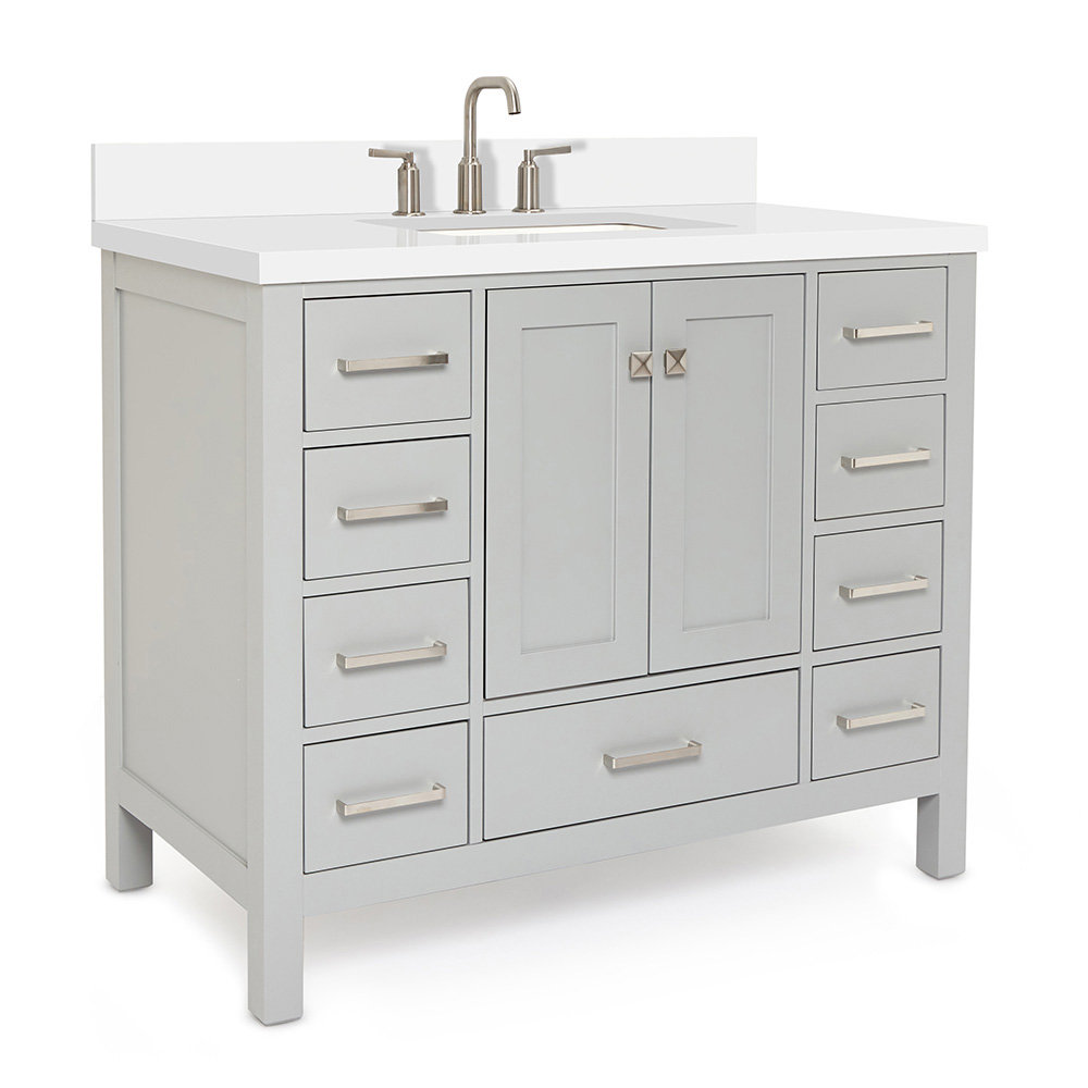 Grevera 43 In. W X 22 In. D X 36 In. H Vanity With Quartz Vanity Top In White With Basin Hokku Designs Base 