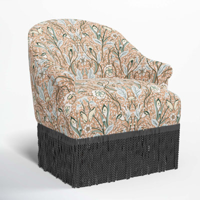 Callie Cotton Upholstered Barrel Chair with Recessed Rolled Arms and Solid Wood Legs