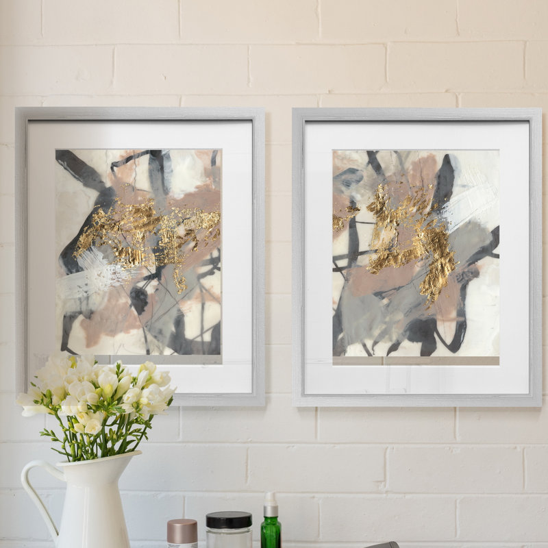 Golden Blush I - ensemble de 2 reproductions d'art sur papier encadré