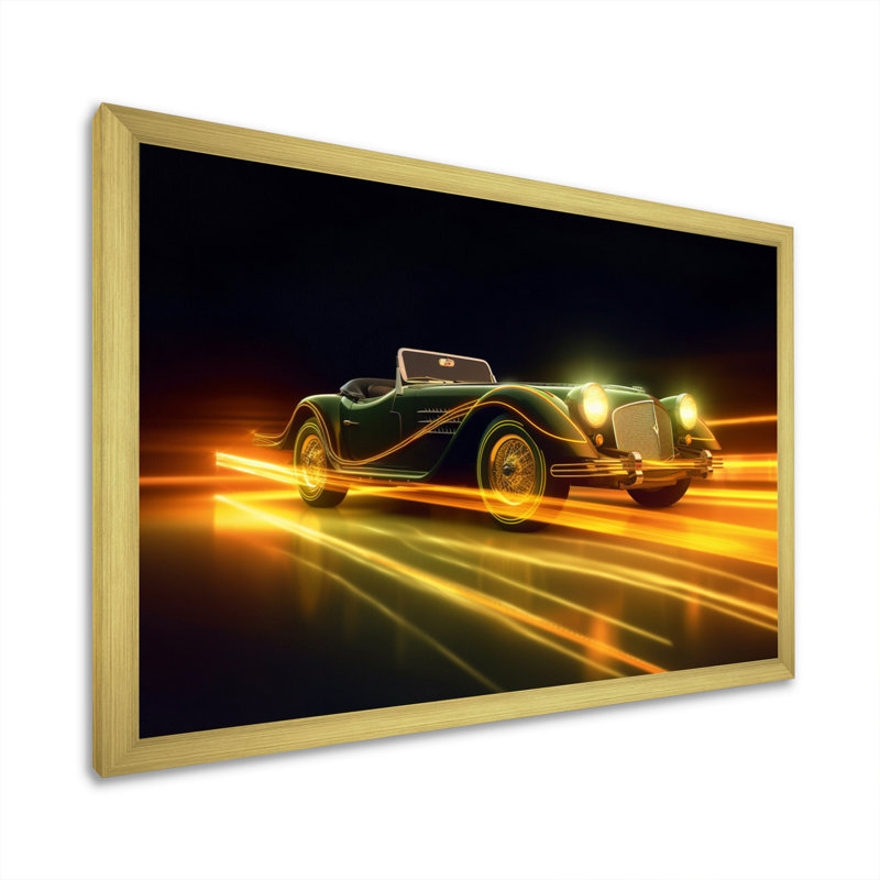 Jaune néon classique sur toile, H 16 po x l 32 po x P 1 po, Encadrement doré