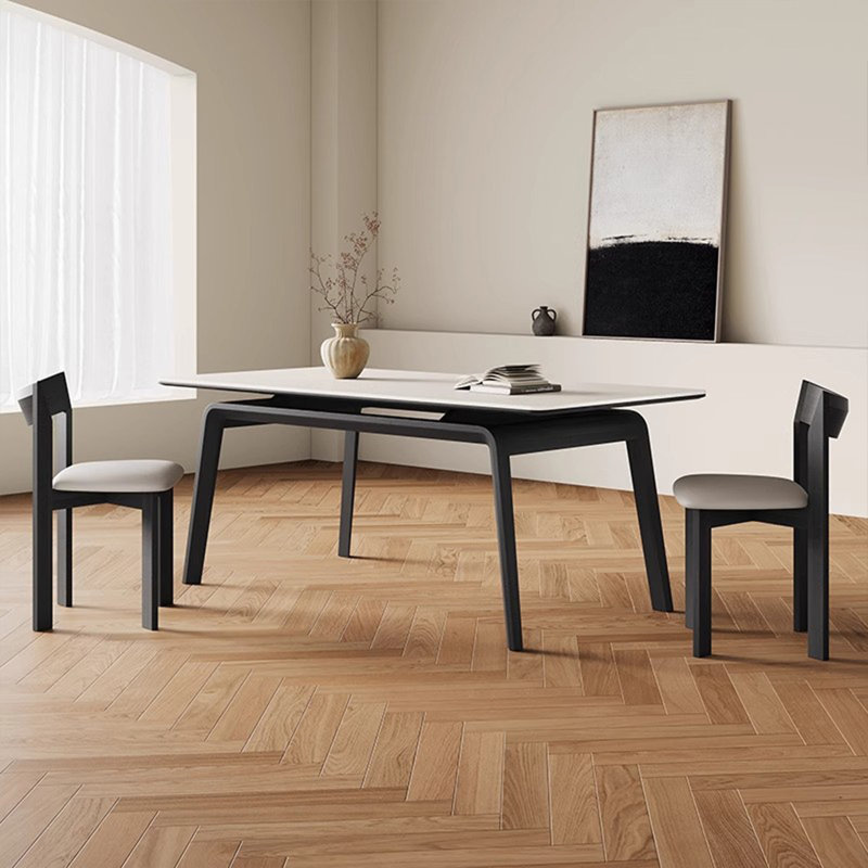 Minimalist Solid Wood Base Rock Slab Dining Table