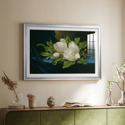 Magnolias on Blue Velvet Cloth-Martin Johnson Heade-Framed Print with Mat and glass-c. 1890