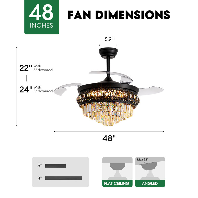 Ventilateur de plafond 48 "Crystal, 48 po de largeur