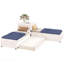 Lit plateforme tapissier en L avec lit gigogne et deux tiroirs reliés par un bureau intégré, simple, beige-930326790