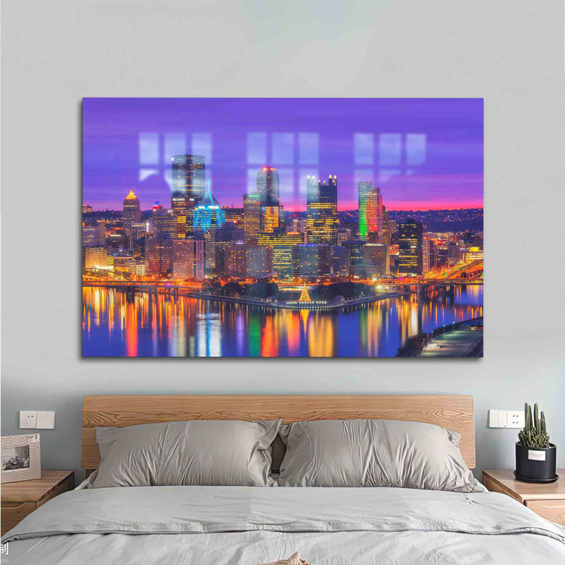 «Pittsburgh Skyline North Shore City», paysage imprimé sur verre pour art mural et décoration murale, H 27,6 po x l 43,3 po