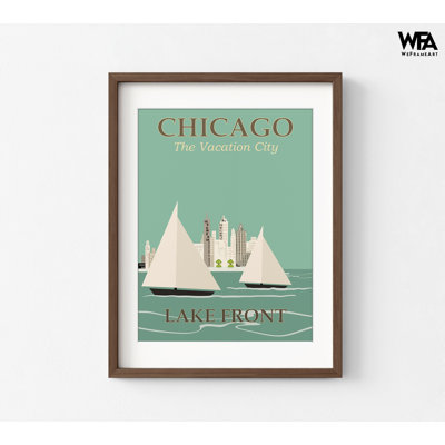 Affiche de voyage de Chicago, affiche au bord du lac Chicago, impression d'art mural de l'Illinois, impression d'affiche US City, voiles décor, cadeau d'amant de bateau