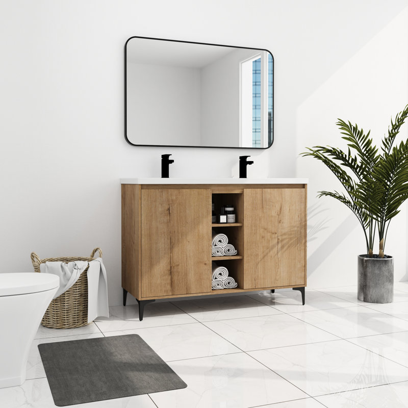 48" Freestanding Bathroom Vanity With Double Sink, Soft Closing Door Hinge