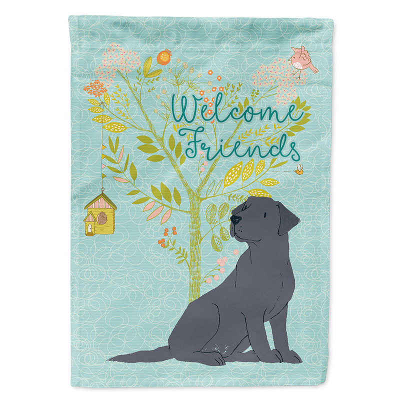 « welcome », un polyester de 2 côtés en polyester de 15 x 11 po drapeau de jardin, Labrador Retriever noir