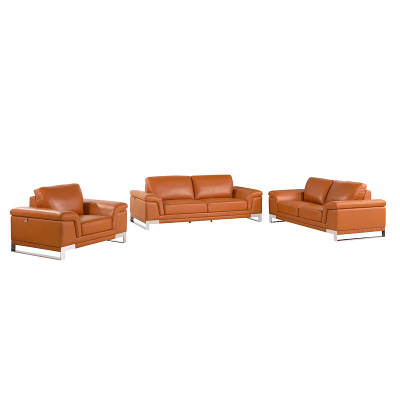 Ensemble de canapé 3 pièces Camel en cuir italien fleur, Brun clair