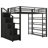 Full Size Metal Loft Bed with Storage Shelves, Cabinets and Wardrobe, Black