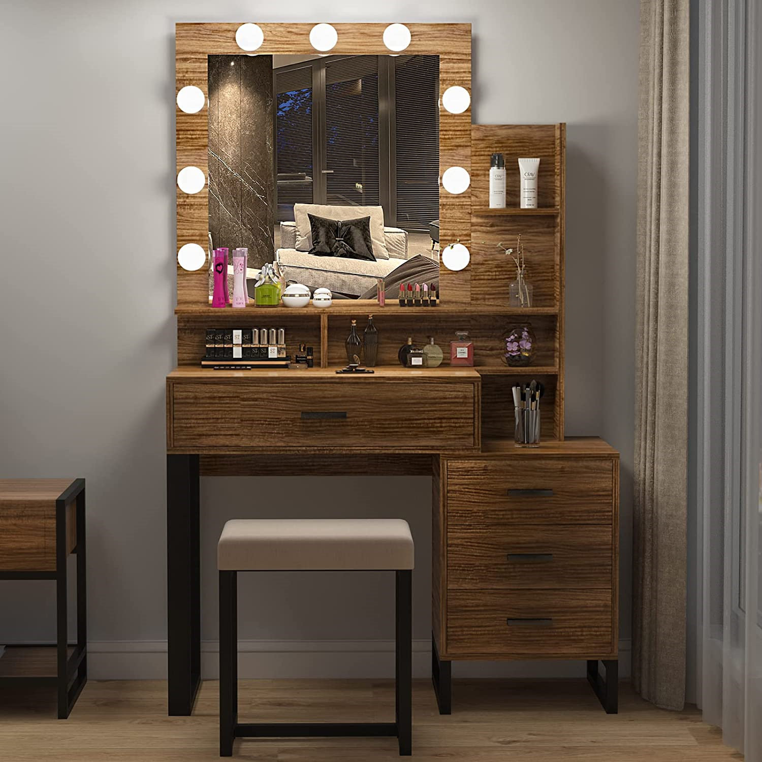Vanity Set with LED Lighted Mirror 6 Drawers Makeup Dressing Table Dresser  Desk | eBay