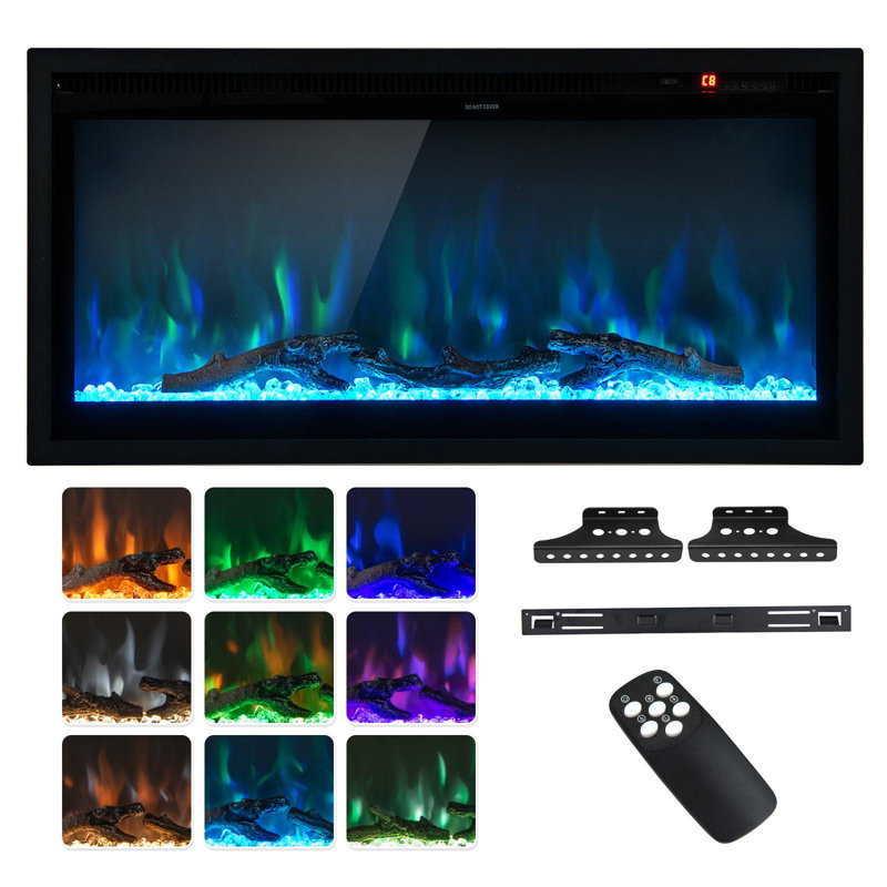 Aalayiah Black Electric Fireplace Insert with 5000 BTU, 17.7" H x 36" W x 5.6" D