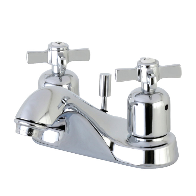 Robinet de salle de bain central à 4 poignées à 3 trous à fixation sur le comptoir à 3 trous Kingston, Chrome poli