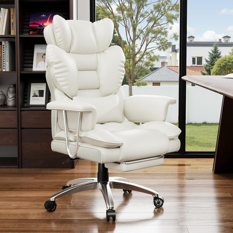 Ergonomic High Back Executive Office Chair with Footrest, Pocket Spring Cushion, White