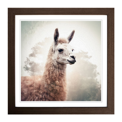 Llama Double Exposure - Single Picture Frame Print on Wood