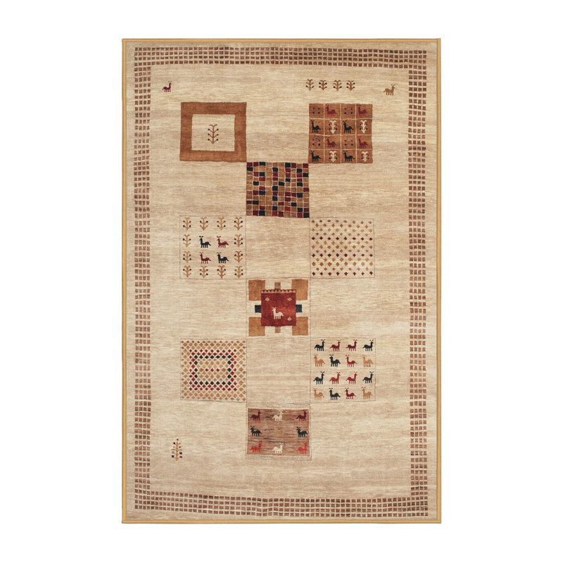 Tapis contemporain brun / beige, Rectangle 5 pi x 7 pi