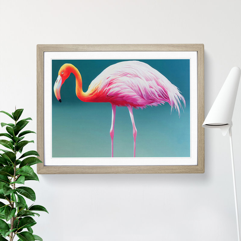 Euphoric Flamingo - Framed Print, 34cm H x 46cm W x 2cm D, Oak