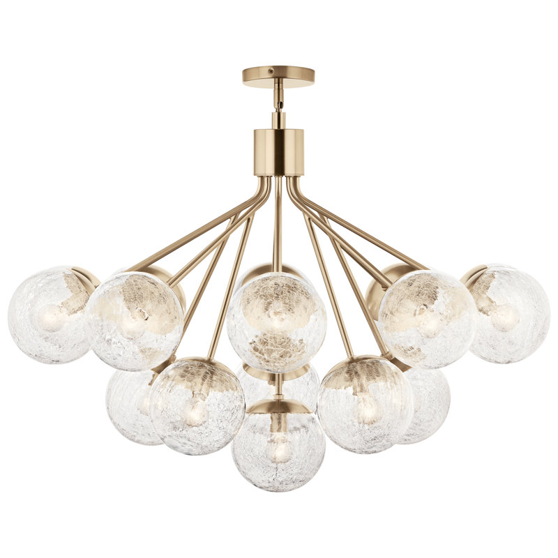 Steel Dimmable Globe Chandelier, Bronze, 26" H x 38" W x 38" D, 16