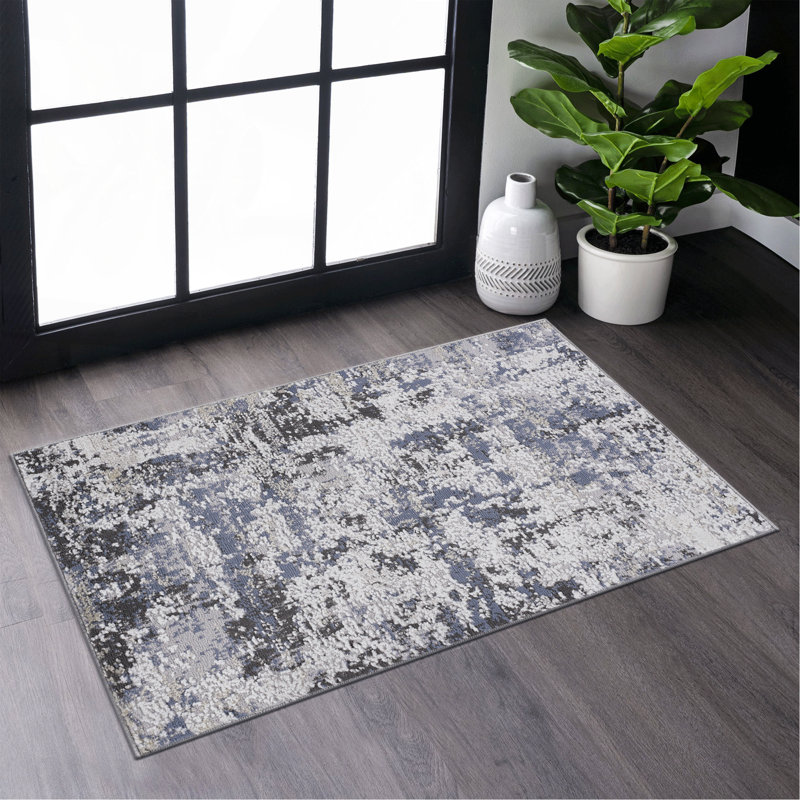 Grey / Denim / Abstract Runner Rug, Rectangle 2' x 3'