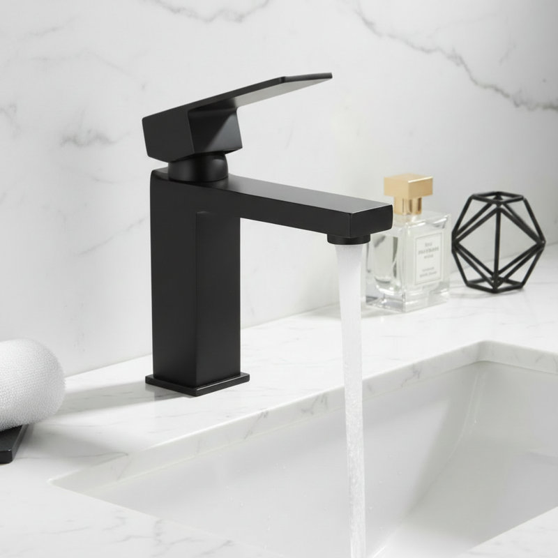 Modern Single Handle Bathroom Faucet(Set of 2), Matte Black