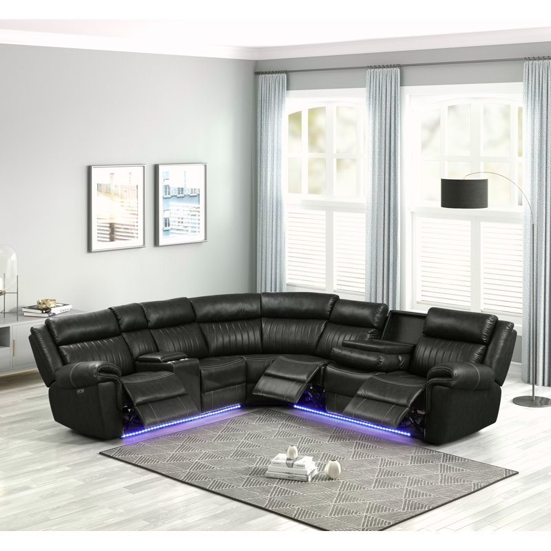Canapé modulaire inclinable moderne en bois noir, Velours noir