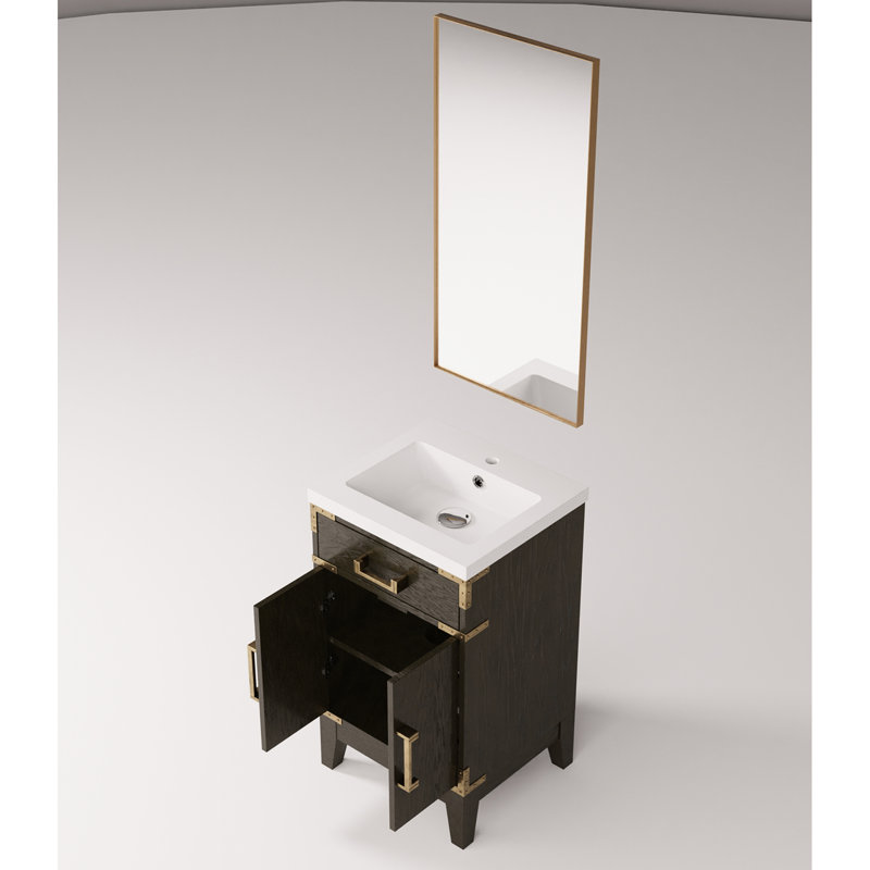 Meuble-lavabo en chêne brun avec comptoir en acrylique - miroir de 20 po x 18 po inclus, Chêne brun