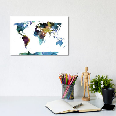 Carte du monde multicolore - impression sur toile tendue