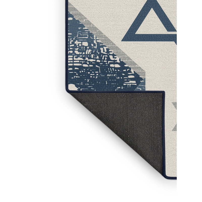 Soft Plush Faye Hanukkah Modern & Contemporary Abstract Area Rug in Beige – Navy Binding, 7x9
