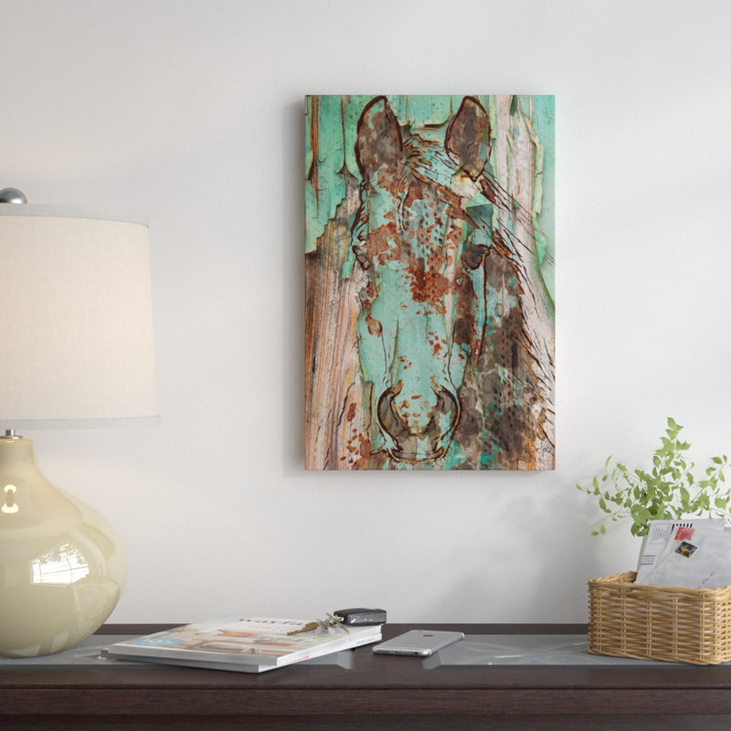 «Green Horse» par Irena Orlov - Estampe numérique sur toile tendue avec châssis, H 26 po x l 18 po x P 1,5 po, Pas de tapis