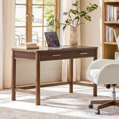 Olivine 48"W Modern Fluted Solid Wood Desk with Charging Station and 2 Drawers
