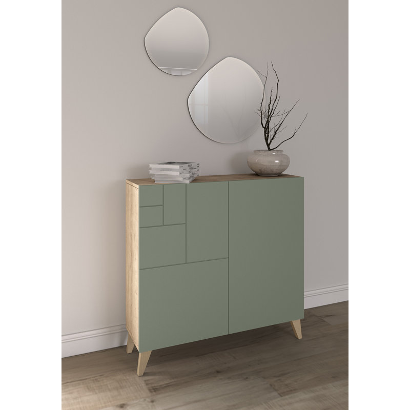 12 Pair Shoe Storage Cabinet, Light Oak/Green