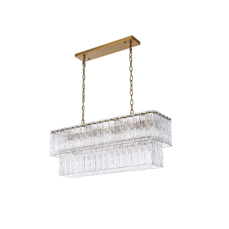 Lustre en verre 36 pouces Isabellamarie, H 14 po x l 36 po x P 11 po, Or satiné, 14 lumières